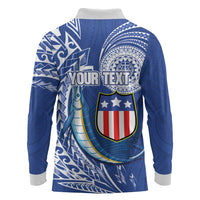 Personalised American Samoa Flag Day Long Sleeve Polo Shirt Fautasi Race Fagatogo-Iseula O Le Moana Sailfish Tribal Style LT03 - Polynesian Pride
