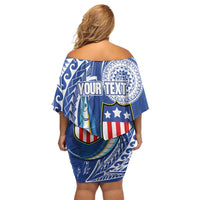 Personalised American Samoa Flag Day Off Shoulder Short Dress Fautasi Race Fagatogo-Iseula O Le Moana Sailfish Tribal Style LT03 - Polynesian Pride