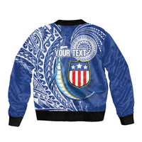 Personalised American Samoa Flag Day Sleeve Zip Bomber Jacket Fautasi Race Fagatogo-Iseula O Le Moana Sailfish Tribal Style LT03 - Polynesian Pride