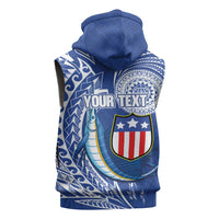 Personalised American Samoa Flag Day Sleeveless Hoodie Fautasi Race Fagatogo-Iseula O Le Moana Sailfish Tribal Style LT03 - Polynesian Pride