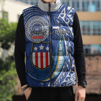Personalised American Samoa Flag Day Sleeveless Puffer Jacket Fautasi Race Fagatogo-Iseula O Le Moana Sailfish Tribal Style LT03 - Polynesian Pride