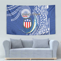 American Samoa Flag Day Tapestry Fautasi Race Fagatogo-Iseula O Le Moana Sailfish Tribal Style