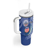 American Samoa Flag Day Tumbler With Handle Fautasi Race Fagatogo-Iseula O Le Moana Sailfish Tribal Style LT03 - Polynesian Pride