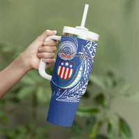 American Samoa Flag Day Tumbler With Handle Fautasi Race Fagatogo-Iseula O Le Moana Sailfish Tribal Style LT03 - Polynesian Pride