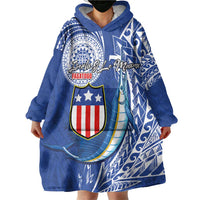 Personalised American Samoa Flag Day Wearable Blanket Hoodie Fautasi Race Fagatogo-Iseula O Le Moana Sailfish Tribal Style LT03 - Polynesian Pride