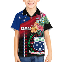 Personalised Samoa Indenpendence Day Family Matching Off Shoulder Short Dress and Hawaiian Shirt Tropical Samoan Coat of Arms With Siapo Pattern LT03 Son's Shirt Black - Polynesian Pride