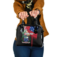 Personalised Samoa Indenpendence Day Shoulder Handbag Tropical Samoan Coat of Arms With Siapo Pattern LT03 One Size Black - Polynesian Pride