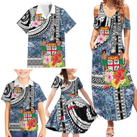 Fiji Day Family Matching Summer Maxi Dress and Hawaiian Shirt Traditional Tapa with Hibiscus and Emblems LT03 - Polynesian Pride