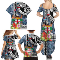 Fiji Day Family Matching Summer Maxi Dress and Hawaiian Shirt Traditional Tapa with Hibiscus and Emblems LT03 - Polynesian Pride