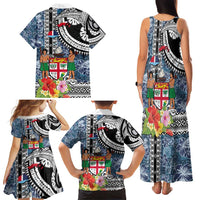 Fiji Day Family Matching Tank Maxi Dress and Hawaiian Shirt Traditional Tapa with Hibiscus and Emblems LT03 - Polynesian Pride