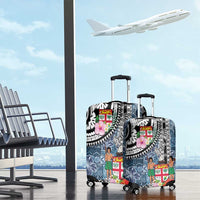 Fiji Day Luggage Cover Traditional Tapa with Hibiscus and Emblems
