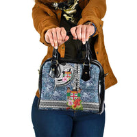 Fiji Day Shoulder Handbag Traditional Tapa with Hibiscus and Emblems