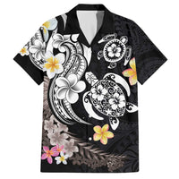 Hawaiian Tropical Plumeria Turtles Family Matching Off The Shoulder Long Sleeve Dress and Hawaiian Shirt Polynesian Art Tattoo