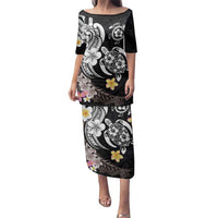 Hawaiian Tropical Plumeria Turtles Family Matching Puletasi and Hawaiian Shirt Polynesian Art Tattoo LT03 Mom's Dress - Polynesian Pride