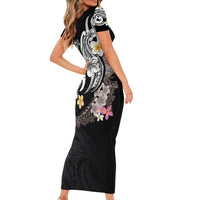 Hawaiian Tropical Plumeria Turtles Short Sleeve Bodycon Dress Polynesian Art Tattoo LT03 - Polynesian Pride