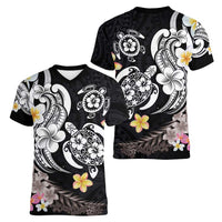 Hawaiian Tropical Plumeria Turtles Women V-Neck T-Shirt Polynesian Art Tattoo LT03 - Polynesian Pride