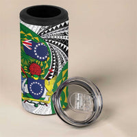 Cook Islands Independence Day 4 in 1 Can Cooler Tumbler National Flag and Emblem with Tatau Tattoo LT03 - Polynesian Pride