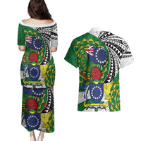 Cook Islands Independence Day Couples Matching Puletasi and Hawaiian Shirt National Flag and Emblem with Tatau Tattoo LT03 - Polynesian Pride