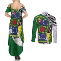 Cook Islands Independence Day Couples Matching Summer Maxi Dress and Long Sleeve Button Shirt National Flag and Emblem with Tatau Tattoo LT03 - Polynesian Pride