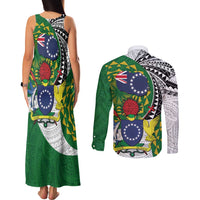 Cook Islands Independence Day Couples Matching Tank Maxi Dress and Long Sleeve Button Shirt National Flag and Emblem with Tatau Tattoo LT03 - Polynesian Pride