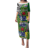 Cook Islands Independence Day Family Matching Puletasi and Hawaiian Shirt National Flag and Emblem with Tatau Tattoo LT03 Mom's Dress - Polynesian Pride