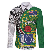 Cook Islands Independence Day Family Matching Short Sleeve Bodycon Dress and Hawaiian Shirt National Flag and Emblem with Tatau Tattoo LT03 Dad's Shirt - Long Sleeve - Polynesian Pride