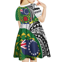Cook Islands Independence Day Kid Short Sleeve Dress National Flag and Emblem with Tatau Tattoo LT03 - Polynesian Pride