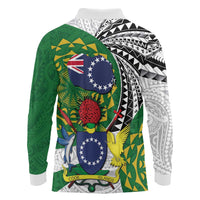 Cook Islands Independence Day Long Sleeve Polo Shirt National Flag and Emblem with Tatau Tattoo LT03 - Polynesian Pride
