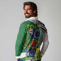 Cook Islands Independence Day Long Sleeve Polo Shirt National Flag and Emblem with Tatau Tattoo LT03 - Polynesian Pride