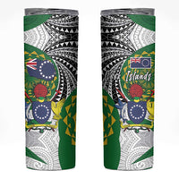 Cook Islands Independence Day Skinny Tumbler National Flag and Emblem with Tatau Tattoo LT03 - Polynesian Pride