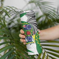 Cook Islands Independence Day Skinny Tumbler National Flag and Emblem with Tatau Tattoo LT03 - Polynesian Pride