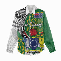 Cook Islands Independence Day Women Casual Shirt National Flag and Emblem with Tatau Tattoo LT03 - Polynesian Pride