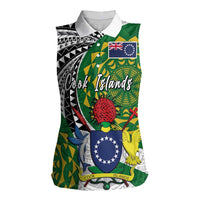 Cook Islands Independence Day Women Sleeveless Polo Shirt National Flag and Emblem with Tatau Tattoo LT03 Female - Polynesian Pride