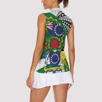 Cook Islands Independence Day Women Sleeveless Polo Shirt National Flag and Emblem with Tatau Tattoo LT03 - Polynesian Pride