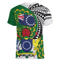 Cook Islands Independence Day Women V-Neck T-Shirt National Flag and Emblem with Tatau Tattoo LT03 - Polynesian Pride