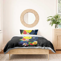 Palau Independence Day Bedding Set Melanesian Tattoo with Hibiscus