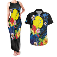 Palau Independence Day Couples Matching Tank Maxi Dress and Hawaiian Shirt Melanesian Tattoo with Hibiscus LT03 No Dress - Polynesian Pride