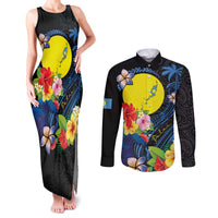 Palau Independence Day Couples Matching Tank Maxi Dress and Long Sleeve Button Shirt Melanesian Tattoo with Hibiscus LT03 No Dress - Polynesian Pride