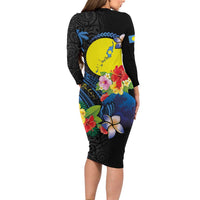 Palau Independence Day Family Matching Long Sleeve Bodycon Dress and Hawaiian Shirt Melanesian Tattoo with Hibiscus LT03 - Polynesian Pride