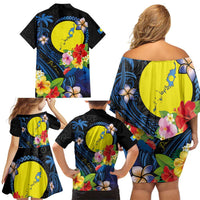 Palau Independence Day Family Matching Off Shoulder Short Dress and Hawaiian Shirt Melanesian Tattoo with Hibiscus LT03 - Polynesian Pride