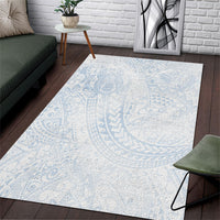 Hawaiian Turtles and Leis Area Rug Tribal Kakau Pattern Airy White Blue Cloud Vibe