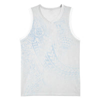 Hawaiian Turtles and Leis Basketball Jersey Tribal Kakau Pattern Airy White Blue Cloud Vibe