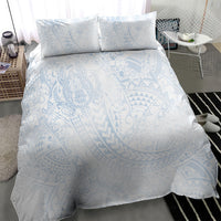 Hawaiian Turtles and Leis Bedding Set Tribal Kakau Pattern Airy White Blue Cloud Vibe