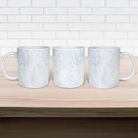 Hawaiian Turtles and Leis Ceramic Mug Tribal Kakau Pattern Airy White Blue Cloud Vibe