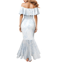 Hawaiian Turtles and Leis Mermaid Dress Tribal Kakau Pattern Airy White Blue Cloud Vibe