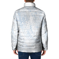 Hawaiian Turtles and Leis Padded Jacket Tribal Kakau Pattern Airy White Blue Cloud Vibe