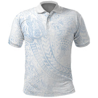 Hawaiian Turtles and Leis Polo Shirt Tribal Kakau Pattern Airy White Blue Cloud Vibe
