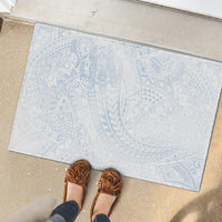 Hawaiian Turtles and Leis Rubber Doormat Tribal Kakau Pattern Airy White Blue Cloud Vibe