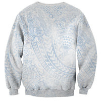 Hawaiian Turtles and Leis Sweatshirt Tribal Kakau Pattern Airy White Blue Cloud Vibe