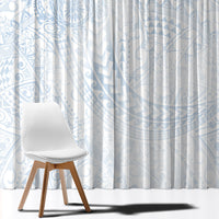 Hawaiian Turtles and Leis Window Curtain Tribal Kakau Pattern Airy White Blue Cloud Vibe